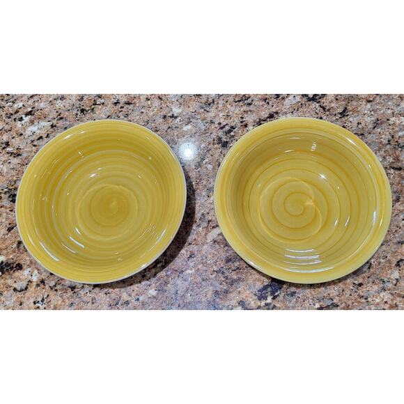 Phillip & Richard Swirl Yellow Bowls 7" Hand Painted (Set Of 2) - Picture 12 of 15